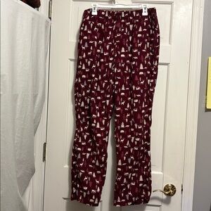 Lands’ End Flannel Pajama Pants - deer, fox, bear, trees - burgundy red